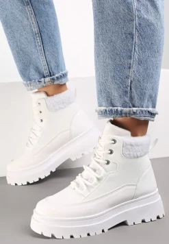 Białe Traperki Sznurowane Trapery Janne