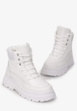 Białe Traperki Sznurowane Trapery Janne
