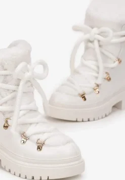 Białe Traperki Wiązane na Sznurek Ozdobione Kożuszkiem Sidonnie