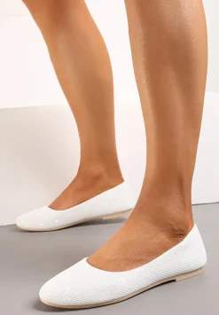 Białe Wsuwane Balerinki Brokatowe na Płaskiej Podeszwie Claremarie