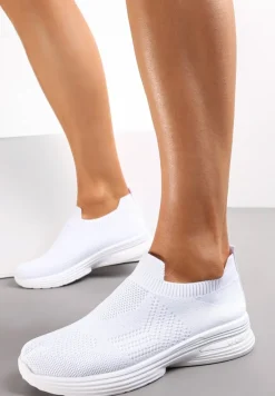 Białe Wsuwane Buty Sportowe na Płaskiej Podeszwie Sheina