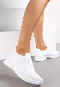 Białe Wsuwane Buty Sportowe na Płaskiej Podeszwie Sheina