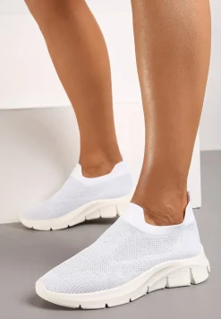 Białe Wsuwane Buty Sportowe ze Skarpetkową Cholewką Tiamonika
