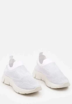 Białe Wsuwane Buty Sportowe ze Skarpetkową Cholewką Tiamonika