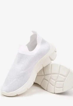 Białe Wsuwane Buty Sportowe ze Skarpetkową Cholewką Tiamonika