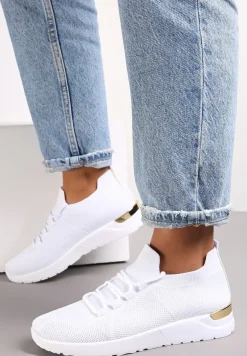 Białe Wsuwane Buty Sportowe z Wiązaniem i Metaliczną Ozdobą Amun