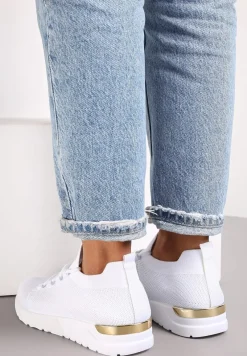 Białe Wsuwane Buty Sportowe z Wiązaniem i Metaliczną Ozdobą Amun