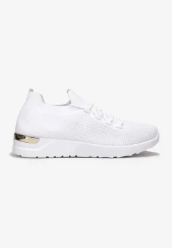 Białe Wsuwane Buty Sportowe z Wiązaniem i Metaliczną Ozdobą Amun