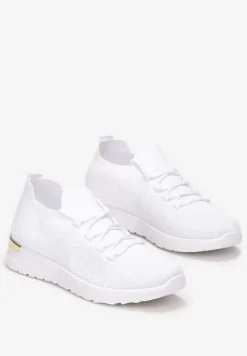 Białe Wsuwane Buty Sportowe z Wiązaniem i Metaliczną Ozdobą Amun