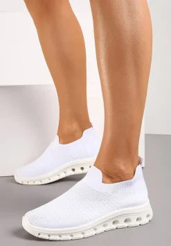 Białe Wsuwane Buty Sportowe z Elastyczną Cholewką do Kostki Asigruna