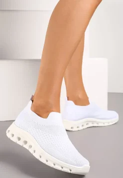 Białe Wsuwane Buty Sportowe z Elastyczną Cholewką do Kostki Asigruna