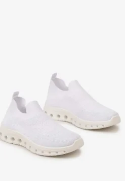 Białe Wsuwane Buty Sportowe z Elastyczną Cholewką do Kostki Asigruna
