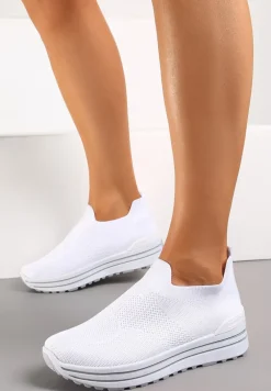 Białe Wsuwane Buty Sportowe z Miękką Cholewką na Niskiej Platformie Dionema