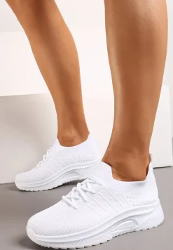 Białe Wsuwane Buty Sportowe w Skarpetkowym Stylu z Ozdobną Podeszwą Moonlise