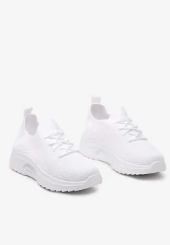 Białe Wsuwane Buty Sportowe w Skarpetkowym Stylu z Ozdobną Podeszwą Moonlise