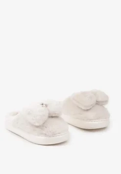 Białe Wsuwane Kapcie z Futerkiem Ozdobione Kokardą Lemiola