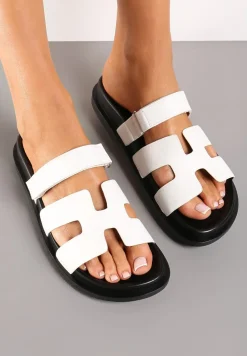 Białe Wsuwane Klapki z Zapieciem na Rzep Beriolla