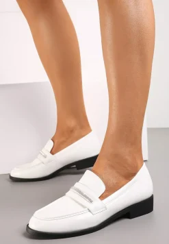 Białe Wsuwane Mokasyny z Imitacji Skóry Zdobione Cyrkoniami Croiss