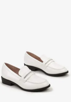 Białe Wsuwane Mokasyny z Imitacji Skóry Zdobione Cyrkoniami Croiss