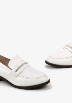 Białe Wsuwane Mokasyny z Imitacji Skóry Zdobione Cyrkoniami Croiss