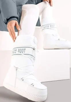 Białe Wsuwane Śniegowce na Platformie z Długą Cholewką Hearna