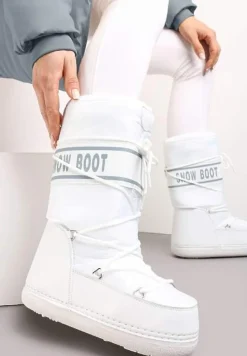 Białe Wsuwane Śniegowce na Platformie z Długą Cholewką Hearna