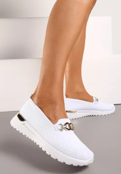 Białe Wsuwane Półbuty w Stylu Tenisówek Ozdobione Klamrą Wiatalia