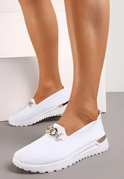 Białe Wsuwane Półbuty w Stylu Tenisówek Ozdobione Klamrą Wiatalia