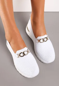 Białe Wsuwane Półbuty w Stylu Tenisówek Ozdobione Klamrą Wiatalia