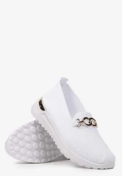 Białe Wsuwane Półbuty w Stylu Tenisówek Ozdobione Klamrą Wiatalia