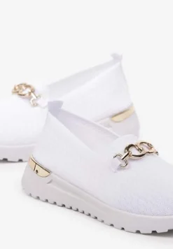 Białe Wsuwane Półbuty w Stylu Tenisówek Ozdobione Klamrą Wiatalia
