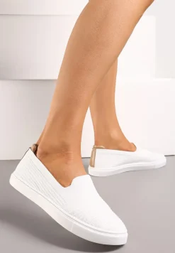 Białe Wsuwane Tenisówki Ozdobione Wstawką z Ekoskóry na Zapiętku Eliriaba