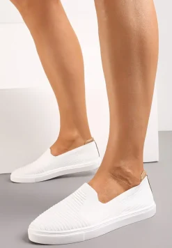 Białe Wsuwane Tenisówki Ozdobione Wstawką z Ekoskóry na Zapiętku Eliriaba
