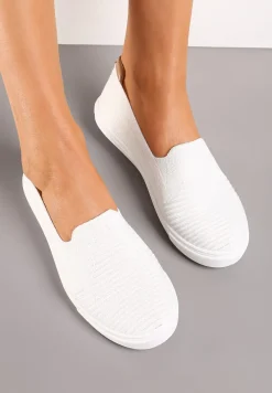 Białe Wsuwane Tenisówki Ozdobione Wstawką z Ekoskóry na Zapiętku Eliriaba