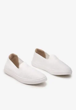 Białe Wsuwane Tenisówki Ozdobione Wstawką z Ekoskóry na Zapiętku Eliriaba