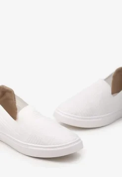 Białe Wsuwane Tenisówki Ozdobione Wstawką z Ekoskóry na Zapiętku Eliriaba