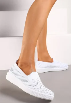 Białe Wsuwane Tenisówki ze Skarpetkową Cholewką z Cyrkoniami Siwina