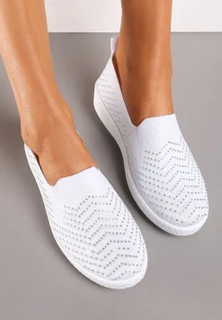 Białe Wsuwane Tenisówki ze Skarpetkową Cholewką z Cyrkoniami Siwina