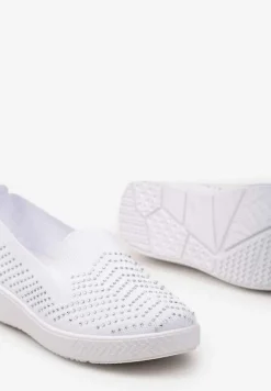 Białe Wsuwane Tenisówki ze Skarpetkową Cholewką z Cyrkoniami Siwina