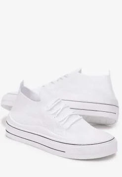 Białe Wsuwane Trampki z Perforacją i Ozdobnym Sznurowaniem Dennise