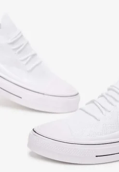 Białe Wsuwane Trampki z Perforacją i Ozdobnym Sznurowaniem Dennise