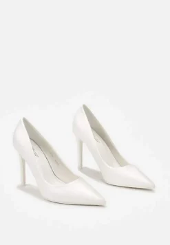 Białe Wysokie Szpilki z Gładkiej Imitacji Skóry Venitorre