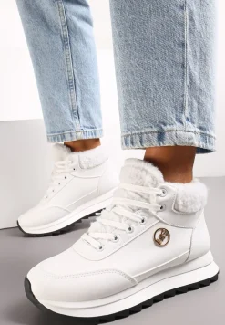 Białe Zimowe Sneakersy ze Sztucznym Futerkiem Turelia