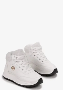 Białe Zimowe Sneakersy ze Sztucznym Futerkiem Turelia