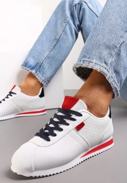 Biało Czerwone Sneakersy z Przeszyciami Phyrise