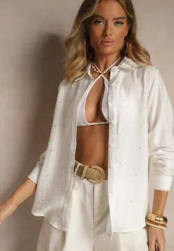 Biało-Beżowa Koszula z Wiskozy w Serca Koliselle