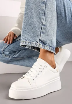 Biało-Beżowe Basicowe Sneakersy na Platformie Tiaeliana