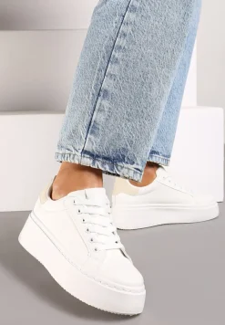 Biało-Beżowe Basicowe Sneakersy na Platformie Tiaeliana