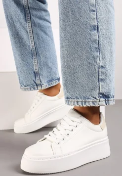 Biało-Beżowe Basicowe Sneakersy na Platformie Tiaeliana