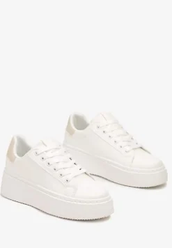 Biało-Beżowe Basicowe Sneakersy na Platformie Tiaeliana